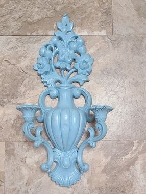 Vintage 1965 Homco Double Candle Wall Sconce Urn with Flowers Mid Century